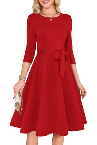 RUMIA Elegant Dresses for Women 3/4 Sleeve Cocktail Dress Red XL
