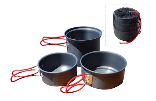 Alpine Mountain Gear 3 Piece Backpacker Hard-Anodized Cook Set - Camping Cookware with Carrying Bag (Made by Caddis Sports)