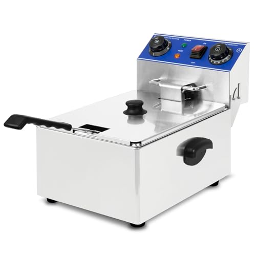 VERTES Friteuse Electrique Professionnelle 10L (3000W, 230V, Principe de la Zone Froide, Température 50-250°C, Panier à Friture, Fonction Reset, Acier Inoxydable, Fonctionnement à lHuile)