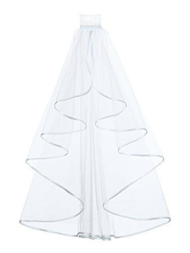 Samky Elegant 1T 1 Tier Ribbon Cascade Waterfall Veil - White Elbow Length 28" V197 #TOP1