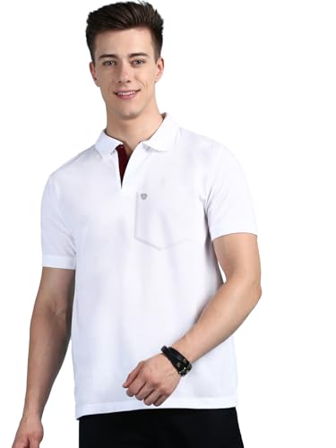 Image of Lux Cozi Men's Half Sleeve Soild Casual Regular Fit T-Shirt with Chest Pocket | Polo Tshirt for Men