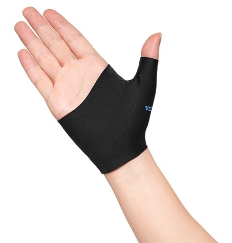 Image of VELPEAU Thumb Compression Sleeve for Tendonitis (Pack of 2), Seamless Technology, Gloves Wraps for Arthritis Pain Relief for Women & Men, Splint Liner, Fits Both Hands (Black, Upgraded Short Version, M)