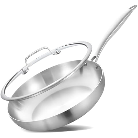 LOLYKITCH 8 Inch Tri-ply Stainless Steel Frying Pan with Lid,Small Skillet,Induction Cooking Pan,Dishwasher and Oven Safe,Riveted Handle. Cover