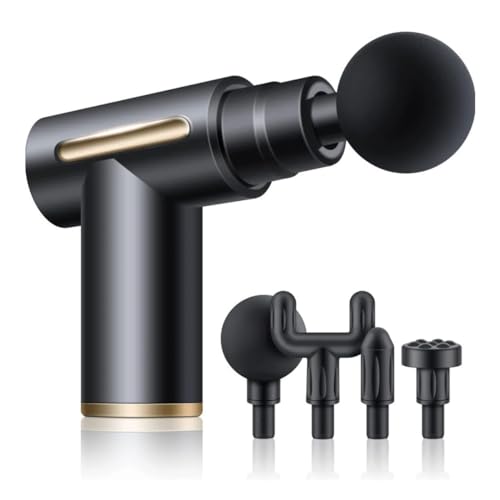 Mini Pistola Massageadora Miofascial Elétrica Portátil Profissional Mini Massageador Eletrico Recarregável Pistola de Massagem Fisioterapia Para Liberação Muscular 4 Ponteiras (Preto)