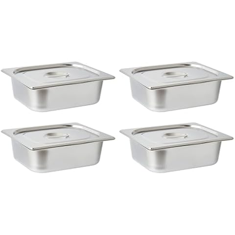 Hotel Pans 1/2 Half Size Steam Table Pan 4-Pack Set for Commercial Restaurant Stainless Steel Food Pans Buffet Party Supplies Cover