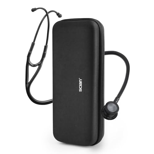 SCIAN Cardiology Stethoscope with Double-Sided Tunable Diaphragms, Professional Stethoscope with Carrying Case for Doctors, Nurses, Med Students, Clinical, All Black