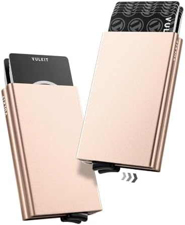 VULKIT Pop Up Wallet, Slim Minimalist Credit Card Holder RFID Blocking Mini Metal Case for Men(Champagne)
