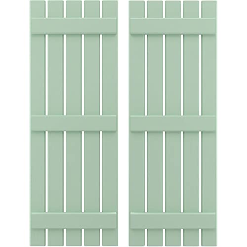Ekena Millwork ARW401SB519X33SGH Americraft Five 3 Exterior Real Wood Spaced Board-n-Batten Shutters (Per Pair), 19 1/2"W x 33"H, Seaglass