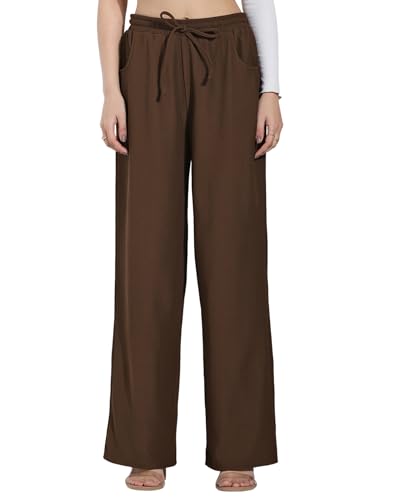Image of Selvia Women's Brown Solid Trouser with Pocket, Comfort Fit Casual Pants