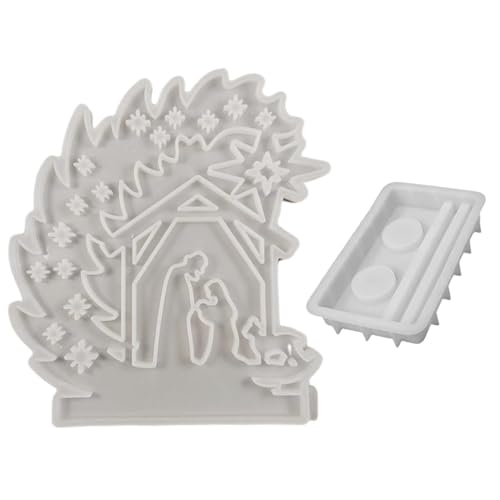 2 unidades/conjunto presépio moldes de silicone e suporte de velas moldes de silicone para decoração de mesa de casa de Natal - epóxi