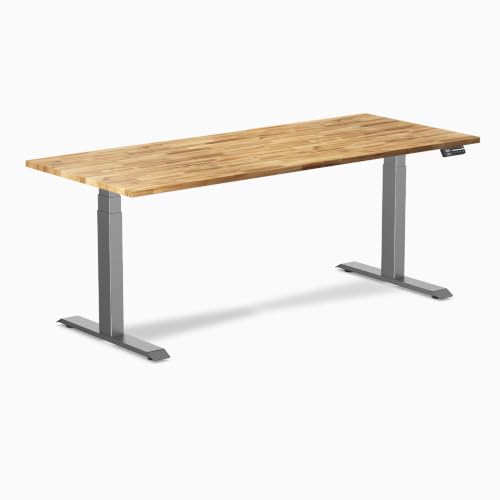 Image of Desky Dual Hardwood Sit Stand Desk Acacia 72 inch Space Gray