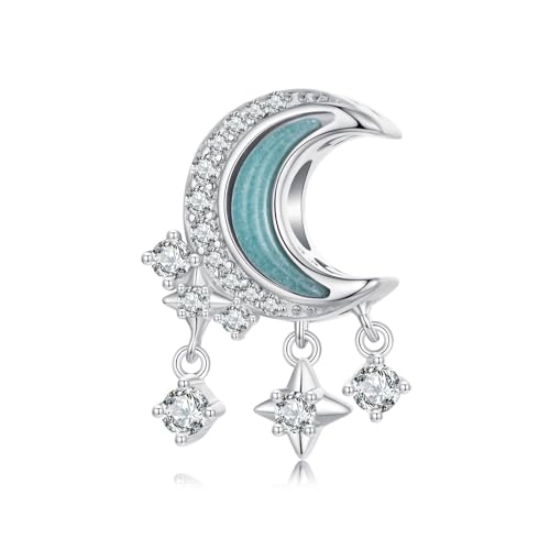 Dijes luna piedra luminosa azul plata ley 925 para mujer