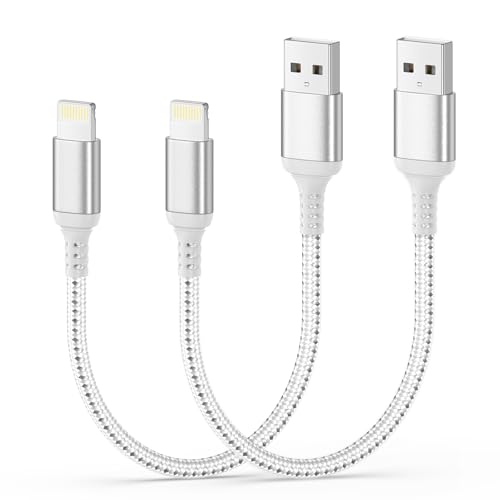 MFi Certified Short iPhone Charger Cord 1ft Short USB to Lightning Cable for Apple CarPlay & Power Bank Durable Nylon 12-inch Short Lightning Cable for iPhone 14 13 12 11 Pro Max SE iPad [2 Pack]
