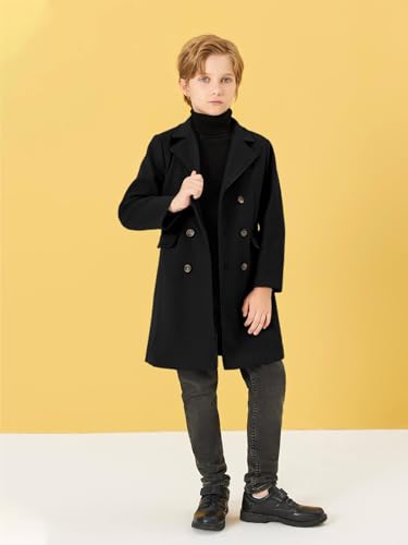 Haloumoning Boys Dress Coats Double Breasted Trench Coat Winter Pea Coat with Pockets 5-14 Years4