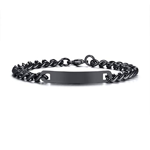 Starryinter Stainless Steel Custom Engraving Matching Set Personalized Black Linking Couple Bracelets -BR472 (Men's)