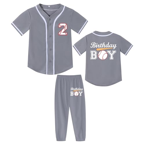 Image of Kids Baseball Jersey Birthday Boy Shirt and Striped Pants 2 Piece Birthday Outfit Summer Clothes 1-6 Years Old