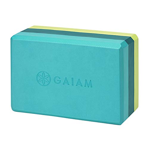 Gaiam Yoga Block - Supportive Latex-Free EVA Foam Soft Non-Slip Surface for Yoga, Pilates, Meditation, Tri-Color Teal Tonal