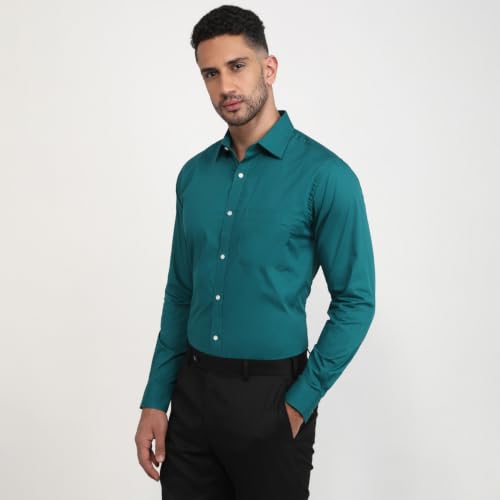 Image of Raymond Men Slim Fit Solid Pattern Pure Cotton Semi Cut Away Collar Full Sleeve Formal Shirt