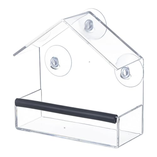 Perfk 透明窓付きバードフィーダーバードハウス透明鳥観察ギフトガーデンデコレーション強力な吸盤付きアクリルバードフィーダー, ゴムストリップ付き