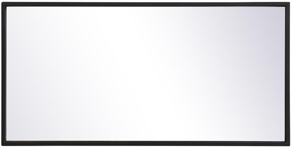 Pemberly Row 28" x 14" Rectangle Metal Frame Mirror, Black Finish, Contemporary Design, Vertical/Horizontal Mount, Living Room/Bedroom/Bathroom/Entryway Wall Mirror