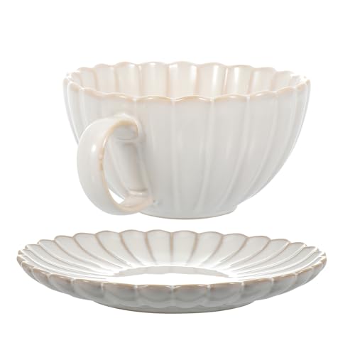 Beaupretty 欧州復古製ティーカップ ソーサー 陶磁器製 素材 大口径設計 コーヒー 紅茶 ジュース対応 来客用おしゃれ食器