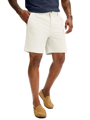 Comdecevis Cotton Shorts Men Khaki Casual Summer Shorts White L
