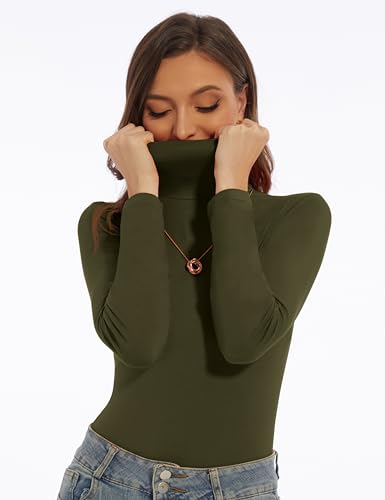 Image of Women's Turtleneck Long Sleeve Shirts Slim Fitted Lightweight Base Layer Casual Tops