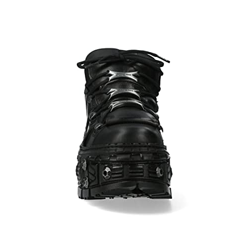 New Rock Boots WALL106-S25 Unisex Metallic Black Leather Platform Gothic Boots4