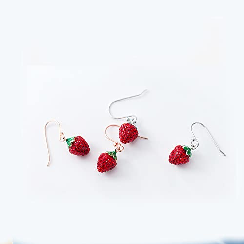 Cute CZ Strawberry 925 Sterling Silver Small Dangle Drop Earrings for Women Teen Girls Dainty Lovely Red Cubic Zirconia Fruit Short Dangling Hanging Hypoallergenic for Sensitive Ear Fashion Jewelry Gifts Her Daughter Bff Birthday Valentine's Day2