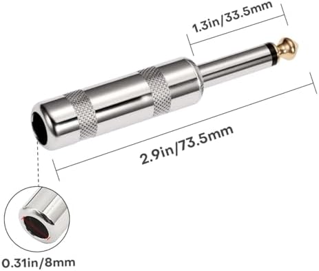 Audio 1/4" TS Plug, 6.35mm Heavy Duty TS Mono Male Solder Jack Connector for Speaker/Guitar/Microphone Cables -5 Pack