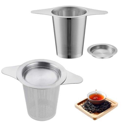 2 Pièces Filtre à Thé Trou Fin Acier Inoxydable, Tisaniere avec Filtre et Couvercle, Infuseur Thé, Passoire à Thé pour La Plupart des Tasses Et Bols à...