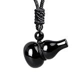 Anjiucc Natural Gemstone Gourd Hulu Wulu Pendant Necklace Healing Crystal Stone with Adjustable Chain Amulet Talisman for Good Luck (Black Obsidian)