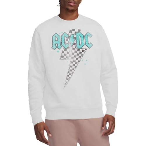 ACDC Skewed Checkerboard Bolt Crew Sweatshirt, White, X-Large