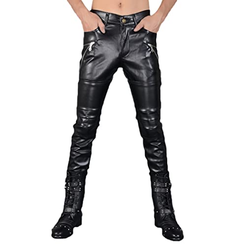 Pantalon en cuir pour homme punk steampunk fermeture éclair noir