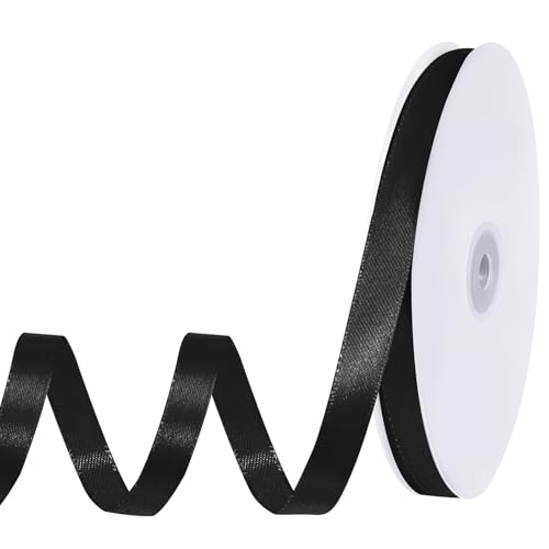 woric 120 Yards Black Satin Ribbon 3/8 Inch Thin Black Bows for Cake Bows Making Hair Bow Gift Wrapping Floral Bouquet Graduation Halloween Party Decorations