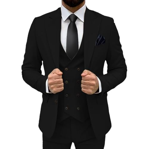Men's Classic Fit Slim Double Breasted Suit - Formal Suit with Blazer, Pants & Vest