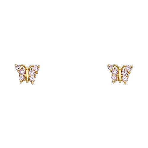 Wellingsale 14K Yellow Gold Polished Butterfly Stud Earrings With Screw Back2