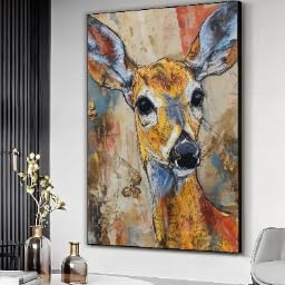 XBTYKPB Colorful Deer Portrait Canvas, Wildlife Art, Rustic Animal Wall Decor, Nature Inspired Pictures, Living Room Decoration(50x75cm/Frameless)