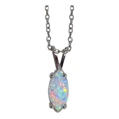 10x5mm Simulated Opal Marquise Pendant .925 Sterling Silver Rhodium Finish Cover