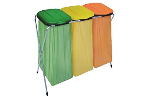 artex "Eco-Fix 3" Portasacchetto per la Raccolta Differenziata con Coperchi, 96 cm Lunghezza x 42 cm Larghezza x 78 cm Altezza, Verde/Giallo/Arancio