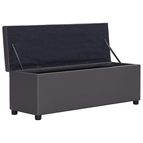 Banc avec compartiment de rangement gris 116 cm en cuir synthétique - 6