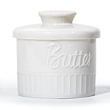 Theo&Cleo Französische Butterdose, Butterdose Keramik, Butterglocke, Porzellan Butterglas für frische und streichfähige Butter (Weiß)