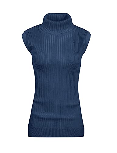 Image of v28 Women Sleeveless High Neck Turtleneck Stretchable Knit Sweater Top