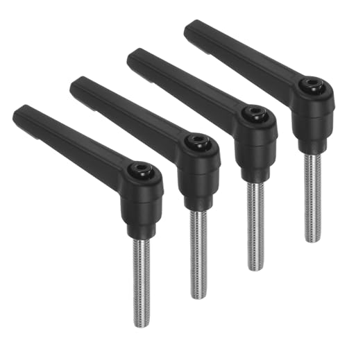 sourcing map 4pcs Clamping Lever Handles, M6 x 40mm 304 Stainless Steel Threaded Male Stud, Adjustable Handles Locking Quick Release Ratchet Push Button Bolt Knobs, Black
