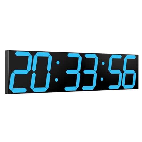 CHKOSDA Digitale Wanduhr, übergroße LED-Digitaluhr mit Auto-Dimmer, riesiger Countdown-Timer mit Fernbedienung, 27in breites LED-Display, 6 Ziffern, Wandhalterung, Datum und Temperatur (Eisblau)
