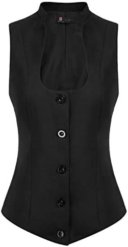 KANCY KOLE Women's Formal Casual Suit Slim Fit Button Down Vest Waistcoat(M, Black 78)