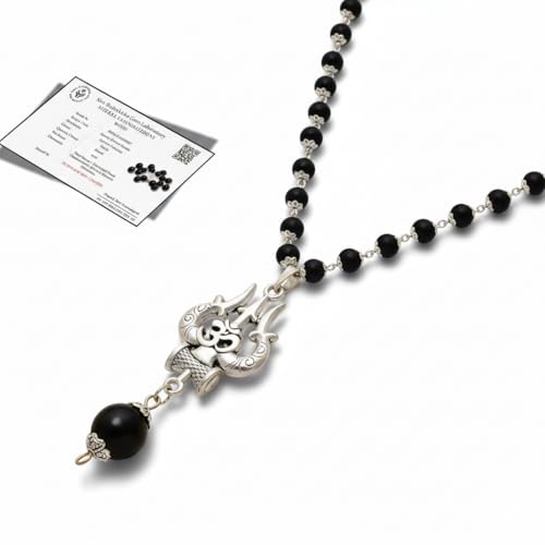Image of OM Shiva Trishool Karungali Mala Original| Black Ebony Wood Original Karungali Malai| Protection, Meditation, Healing, Energy Balance, Shiva Bhakti Mala | for Men & Women