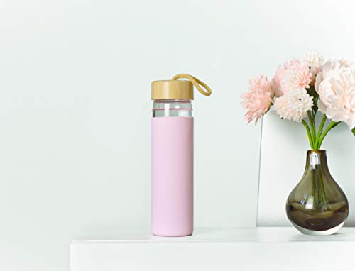 Yomious 20 Oz Borosilicate Glass Water Bottles with Silicone Sleeve BPA Free, Dishwasher Safe - Reusable Clear Glass Drinking with Leak Proof Bamboo Lid | Perfect Gym Water Bottles for Men & Women