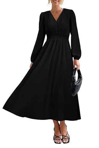 PRETTYGARDEN Womens Long Sleeve Maxi Dress 2025 Fall Trendy Elegant V Neck Flowy Wedding Guest Holiday Formal Long Dresses