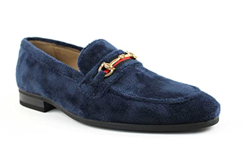 Men's Dress Shoes Navy Blue Velvet Loafer with Gold Buckle Slip On Formal Modern Classic - Main Image